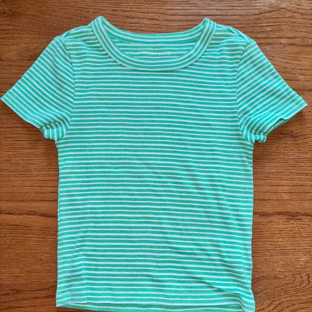 American Eagle Outfitters Green and White Striped Tee